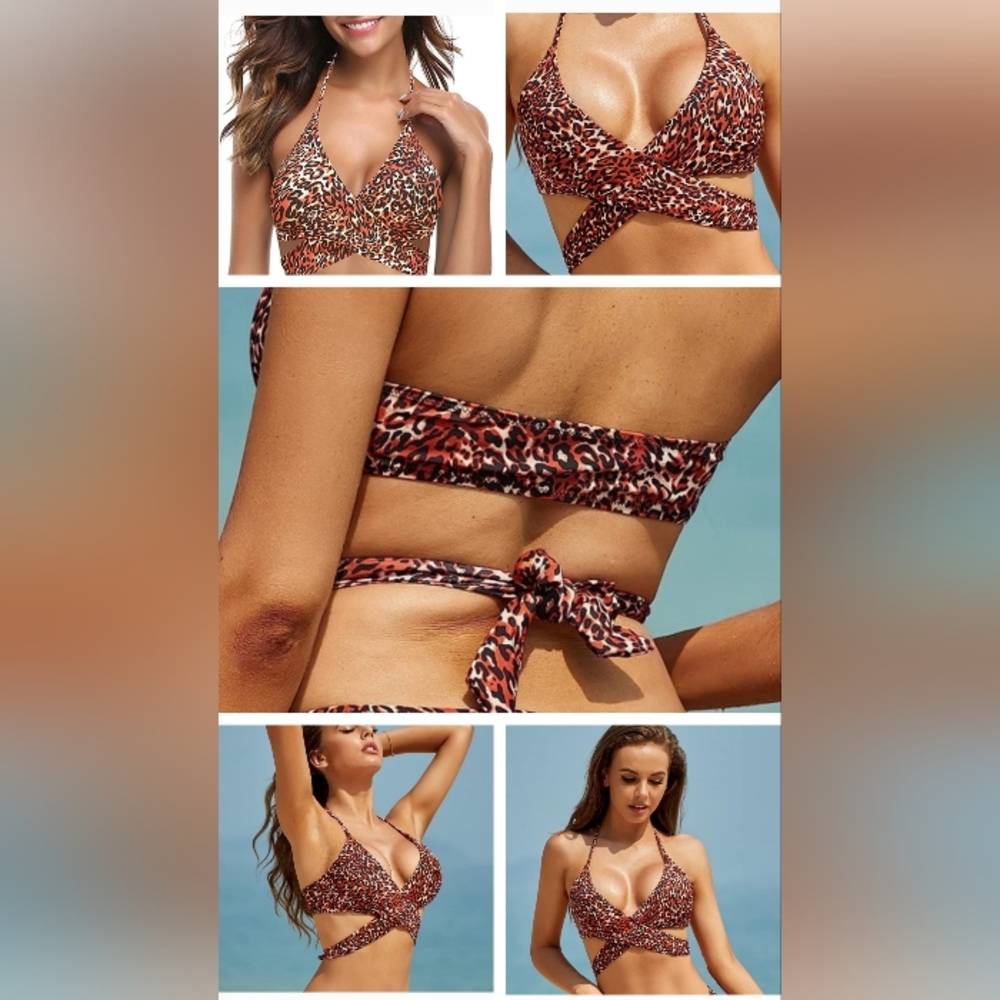 SHEKINI Leopard Animal Print Bikini Top Sz Medium New with Tags